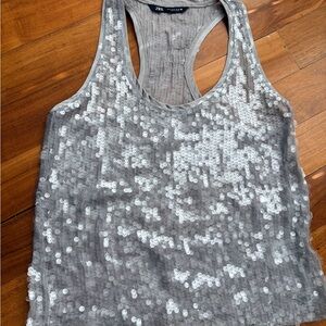 Zara Silver Sequin Tank Top